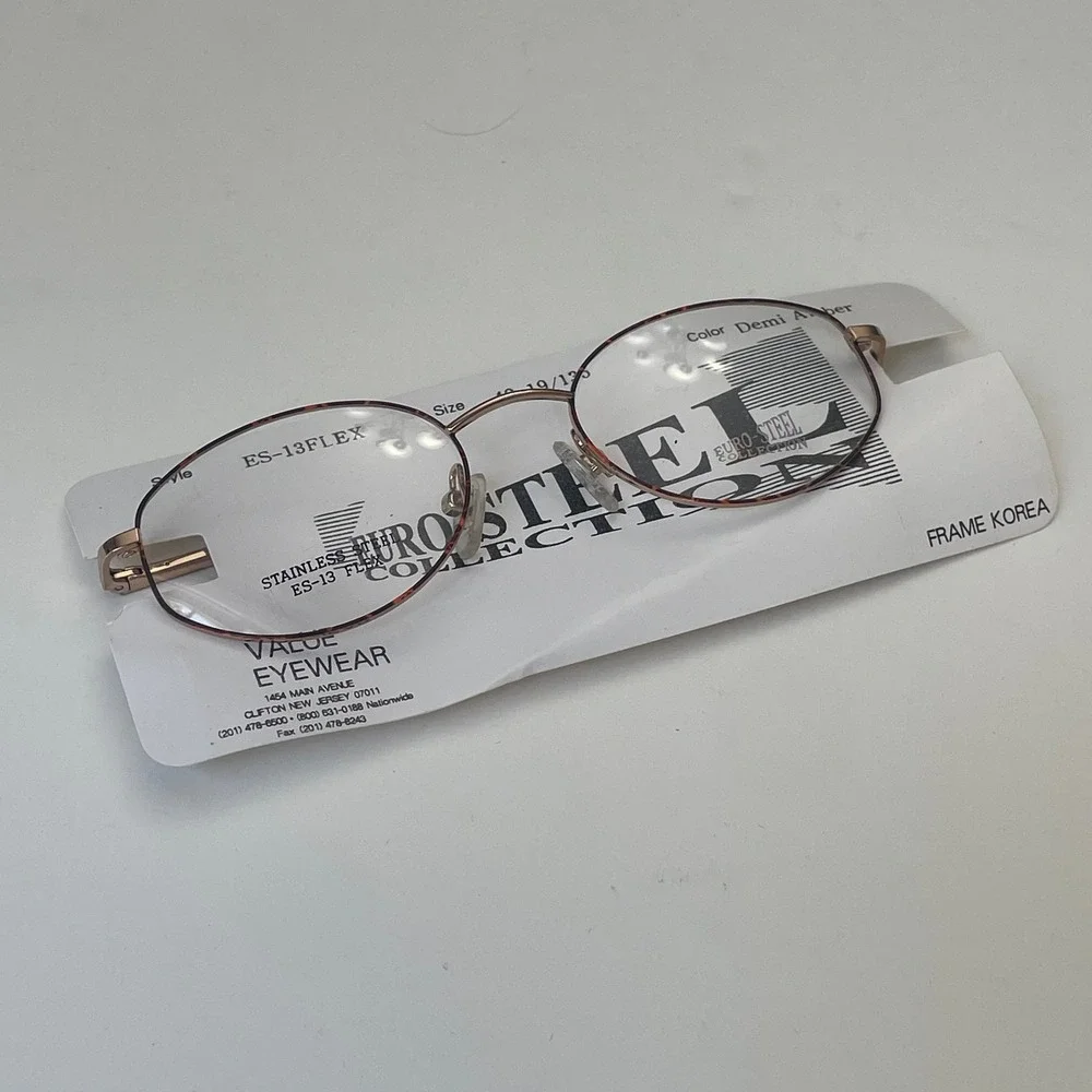 Euro Steel Collection ES-13 Flex Eyeglasses Demi Amber Stainless Frames 48-19